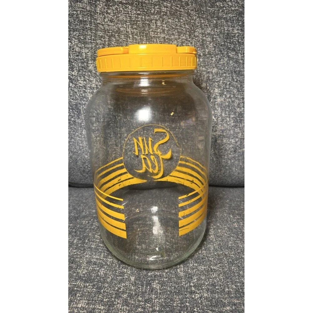 Vintage Sun Tea Glass Jar Orange Striped Flip Top Lid 1 Gallon Retro